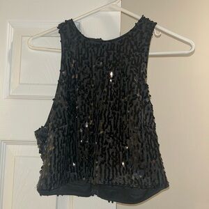 Black Sequin Sleeveless Crop Top
